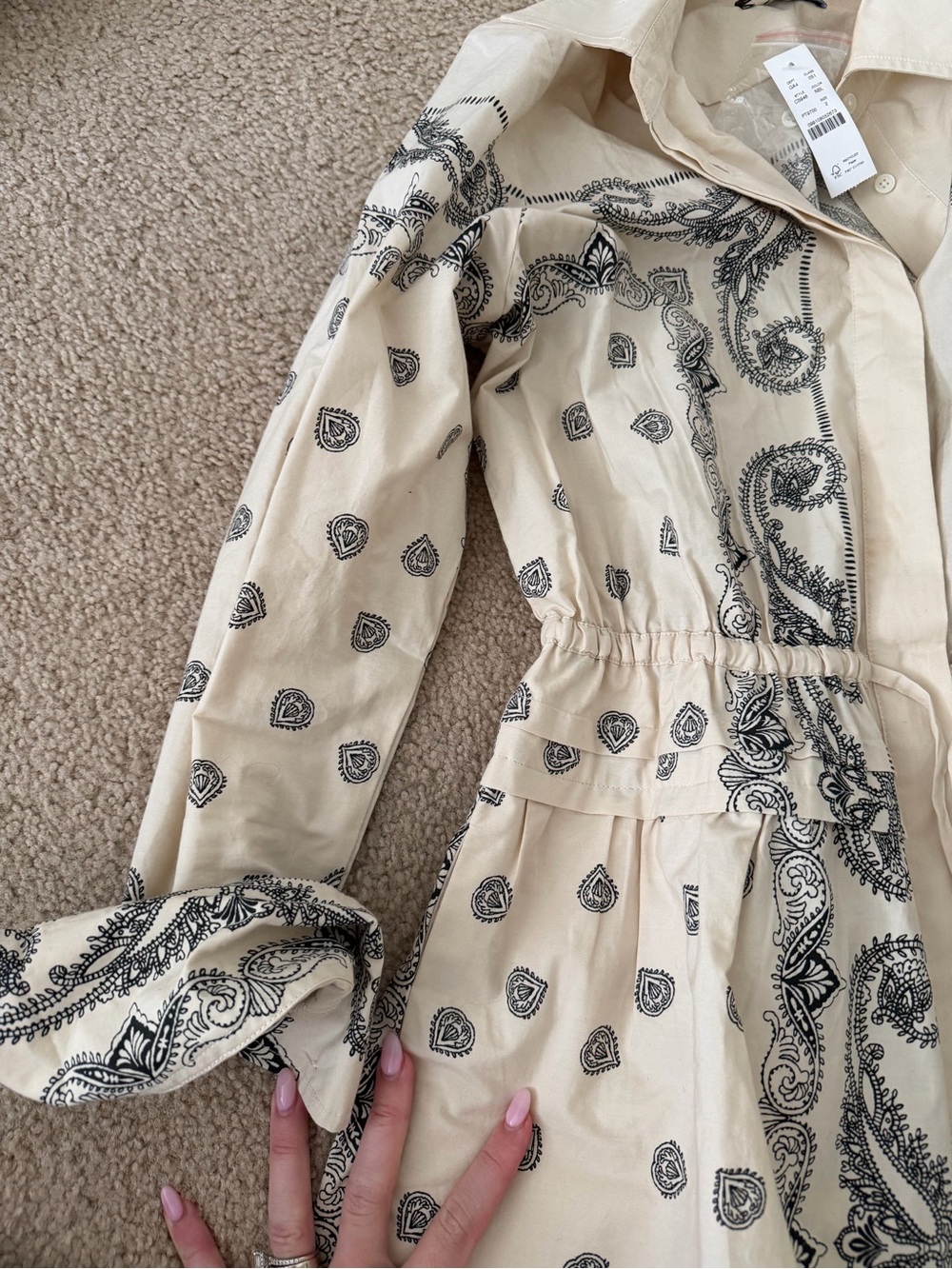 J Crew Cream Paisley-Print Drawstring Dress - Picture 3 of 4
